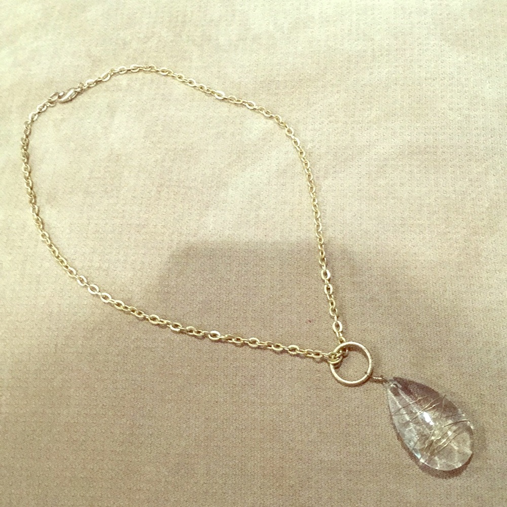 ❤️Gold color crystal drop necklace
